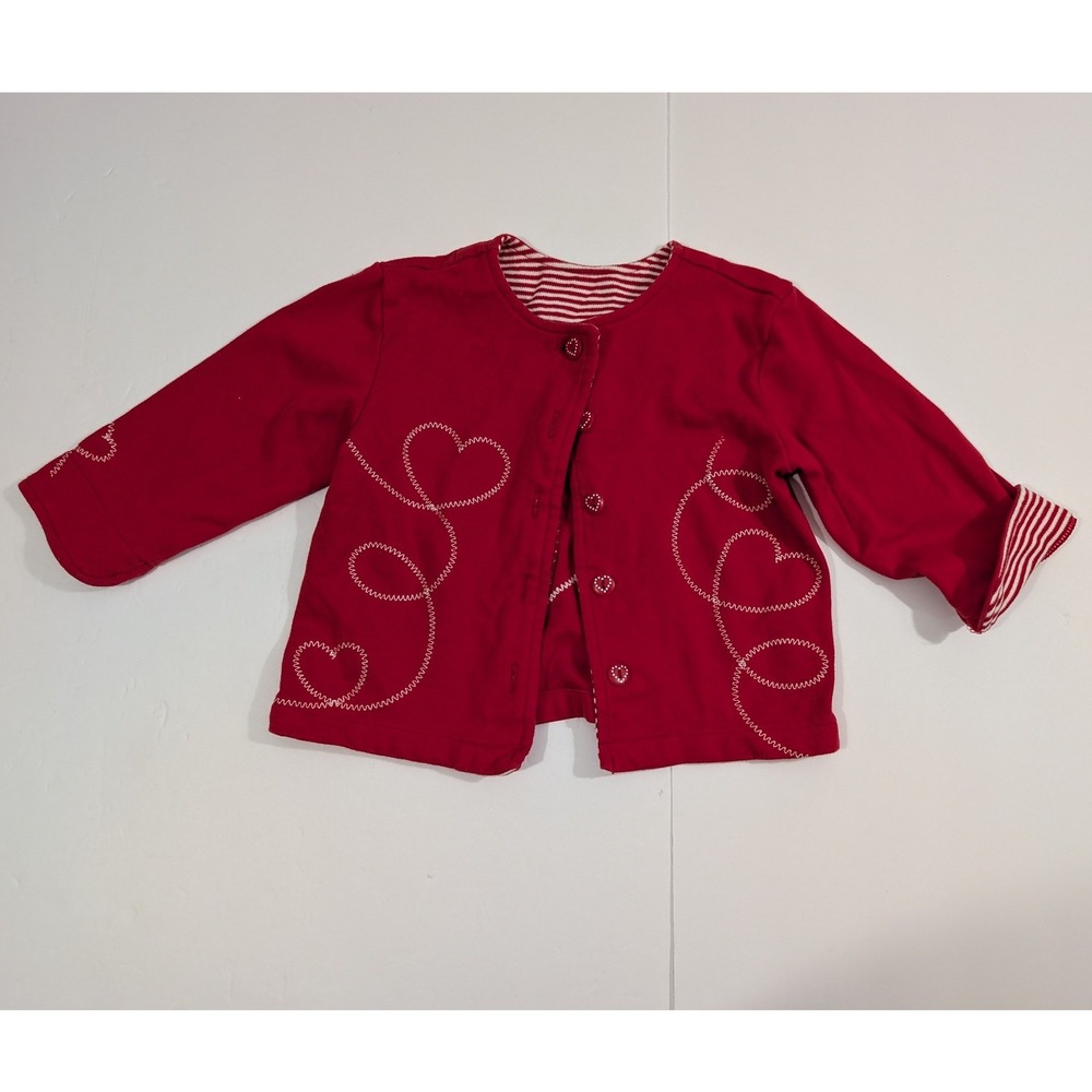 Faded Glory Infant Girls Red Heart Embroidered Cotton Cardigan Sweater 24 Months
